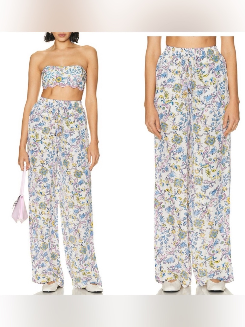 HEMANT & NANDITA White Floral Wide-Leg Pants S - Picture 2 of 10